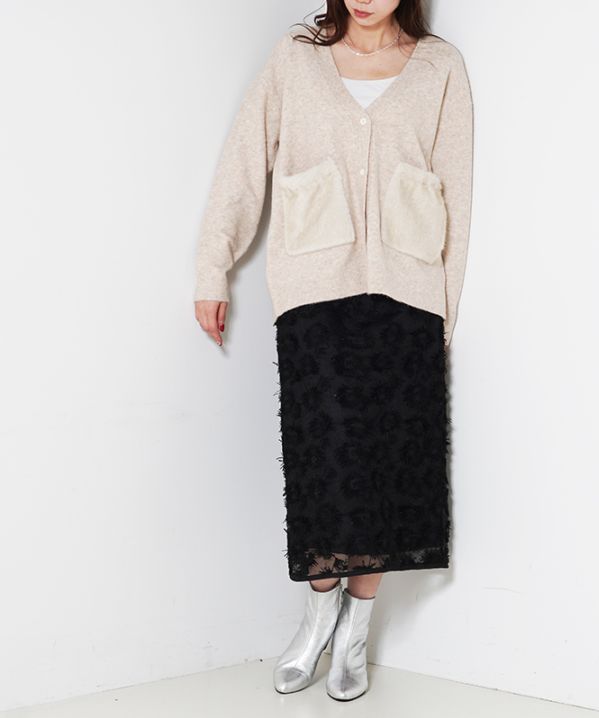 ファーポケットニットカーディガン