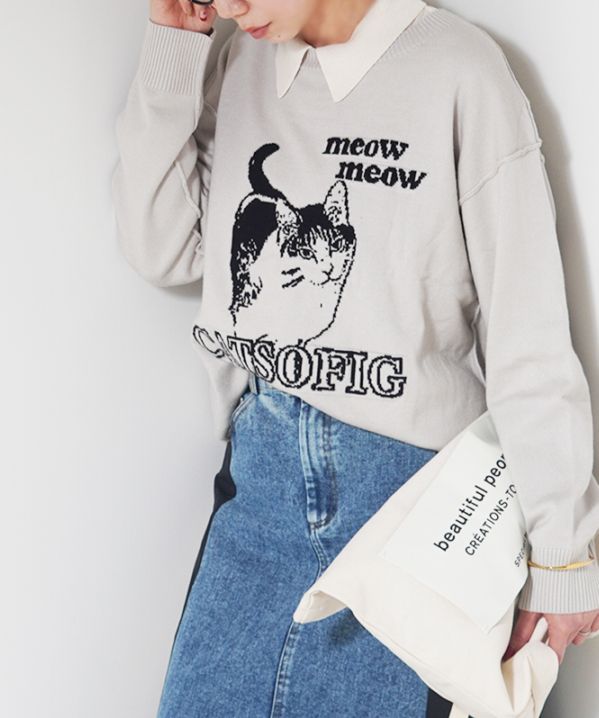 ネコジャガードニット