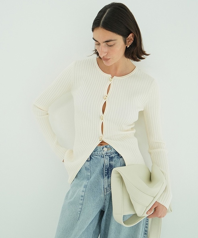 W FACE GOLD BUTTON KNIT TOPS