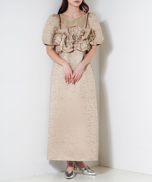 Wavy frill bustier jaguard dress