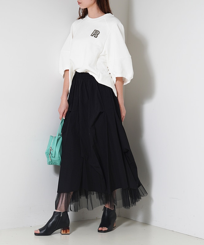 タックデザインチュールレイヤードスカート