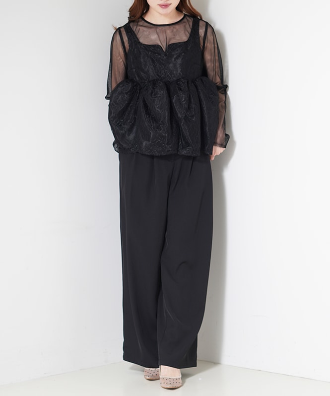 Sheer Peplum Overlay Top&Pants