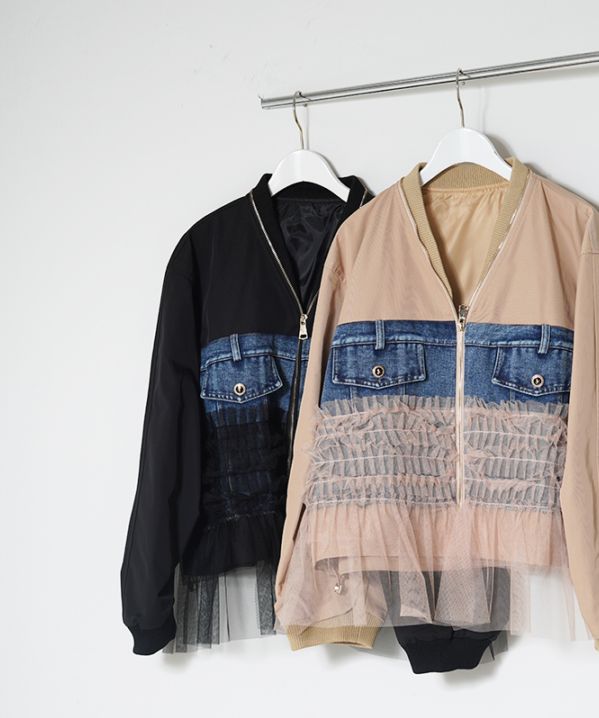 デニム×チュールドッキングブルゾン