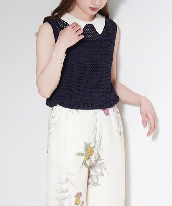 Tape Yarn Knit Collar Top