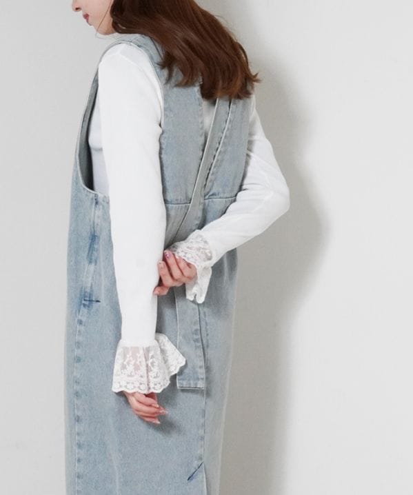 袖レースリブニット