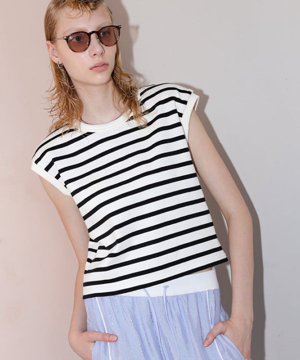 Border Knit Power Shoulder T