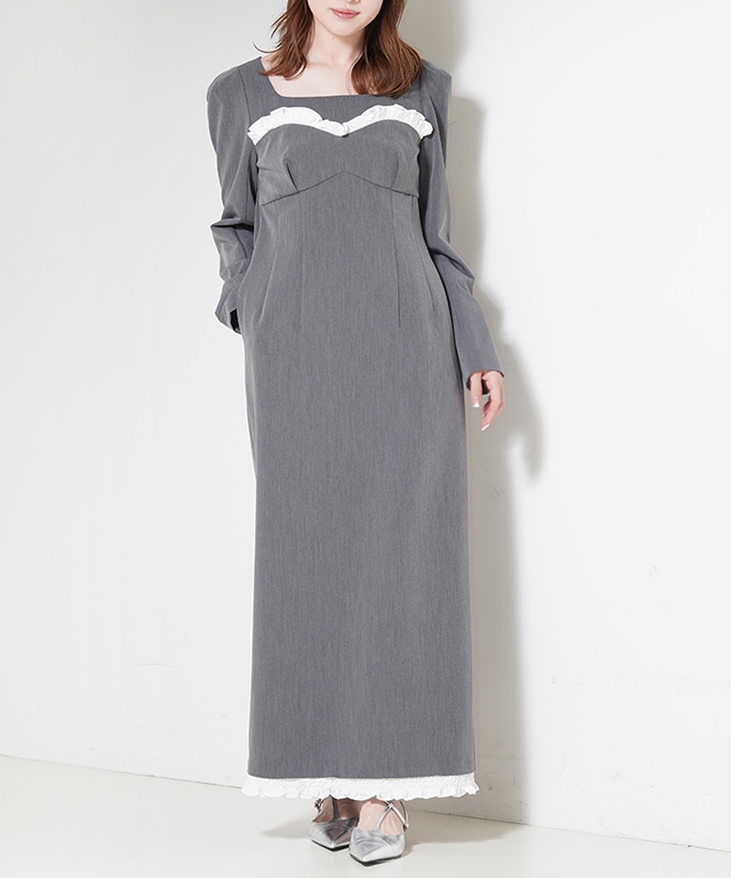 ◾︎L'Or ロル マーメイドプリーツドレス ワンピース M ライトグレー frills trim long dress | DRESS,DRESS | ROOM903 online