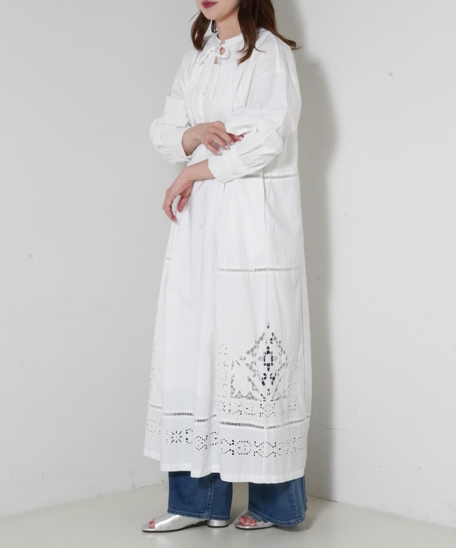 CUTWORK EMBROIDERY KAFTAN DRESS  
