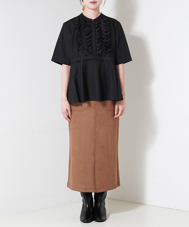 ウェーブフリル半袖ブラウス