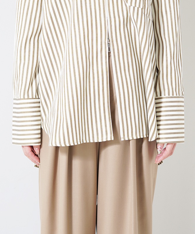ロングカフスWジップストライプシャツ