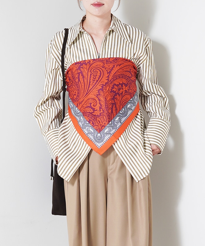 ロングカフスWジップストライプシャツ