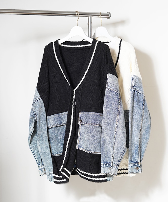 SOFTHYPHEN ソフトハイフン デニムニット ドッキングカーディガン SOFTHYPHEN ソフトハイフン デニムニット ドッキングカーディガン