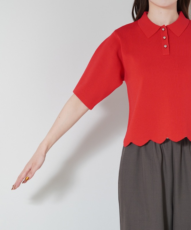 スカラップニットポロ