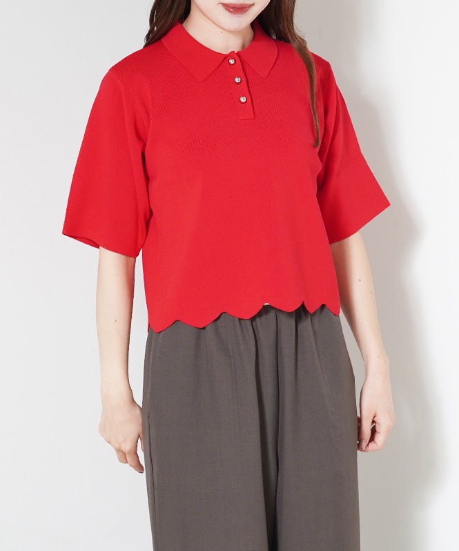 スカラップニットポロ