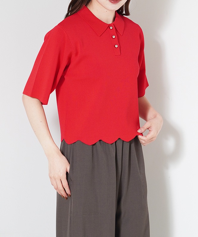 スカラップニットポロ