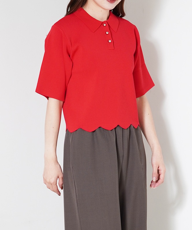 スカラップニットポロ