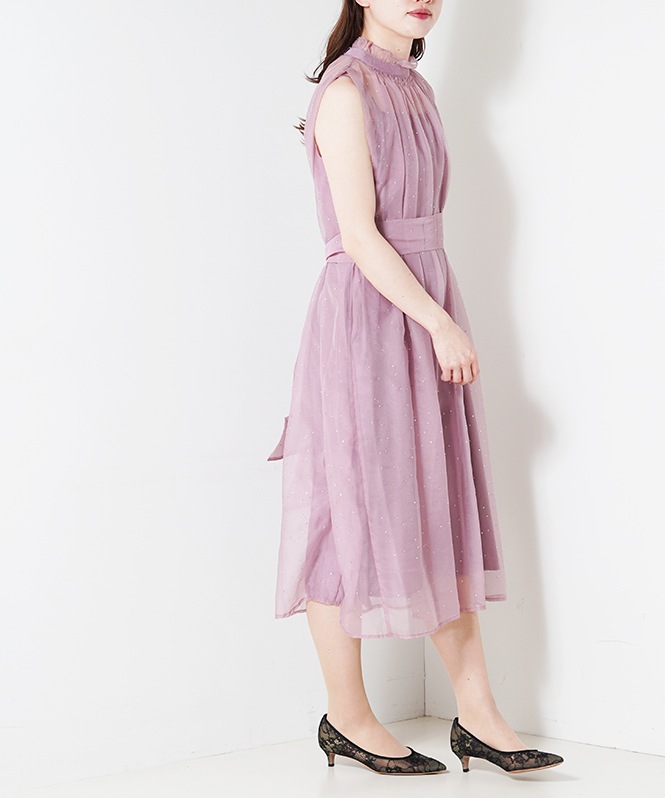 【Celine】ドレス ワンピース ボウタイ ロング丈 パープル 38 M VALERIANE ストーンドットボウタイワンピース | DRESS,DRESS
