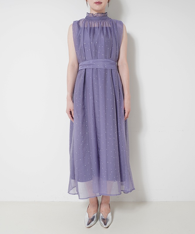 DAKS ダックス ワンピース ミディ丈 長袖 紫 ドレス ボウタイ ボウタイ