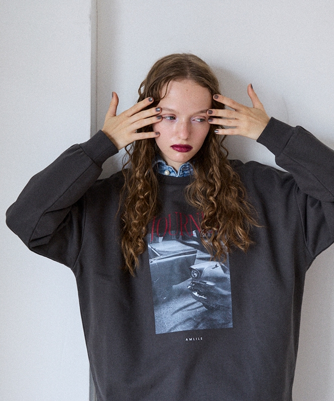 フォトプリント裏毛プルオーバー