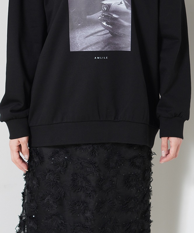 フォトプリント裏毛プルオーバー