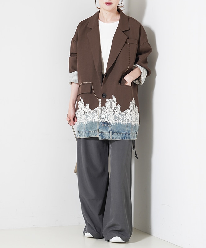 レース×デニムデザインオーバージャケット | OUTER,ジャケット