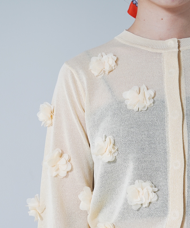 フラワーモチーフニットカーディガン