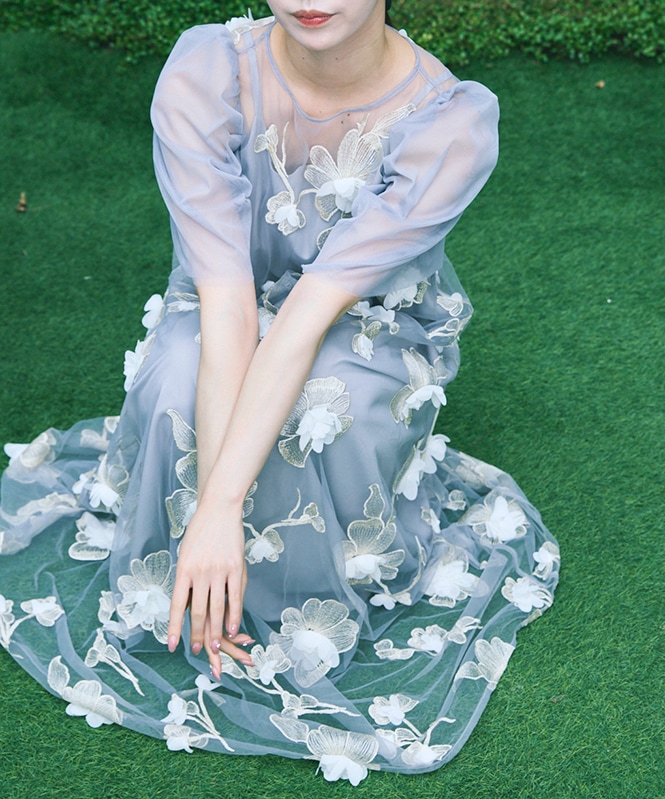 3D floral A-line dress