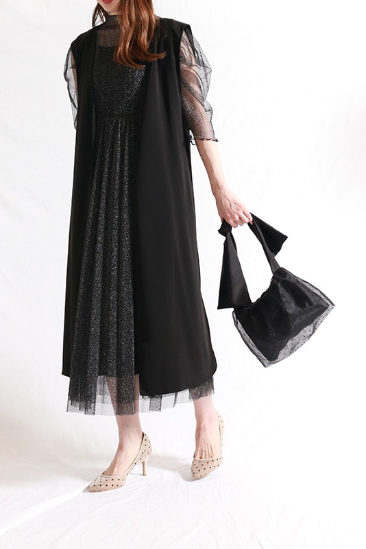 【美品】VALERIANE フレア袖チュールワンピースドレス　Lサイズ 美品】VALERIANE フレア袖チュールワンピースドレス Lサイズ