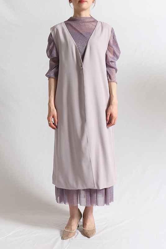 【美品】VALERIANE フレア袖チュールワンピースドレス　Lサイズ 美品】VALERIANE フレア袖チュールワンピースドレス Lサイズ