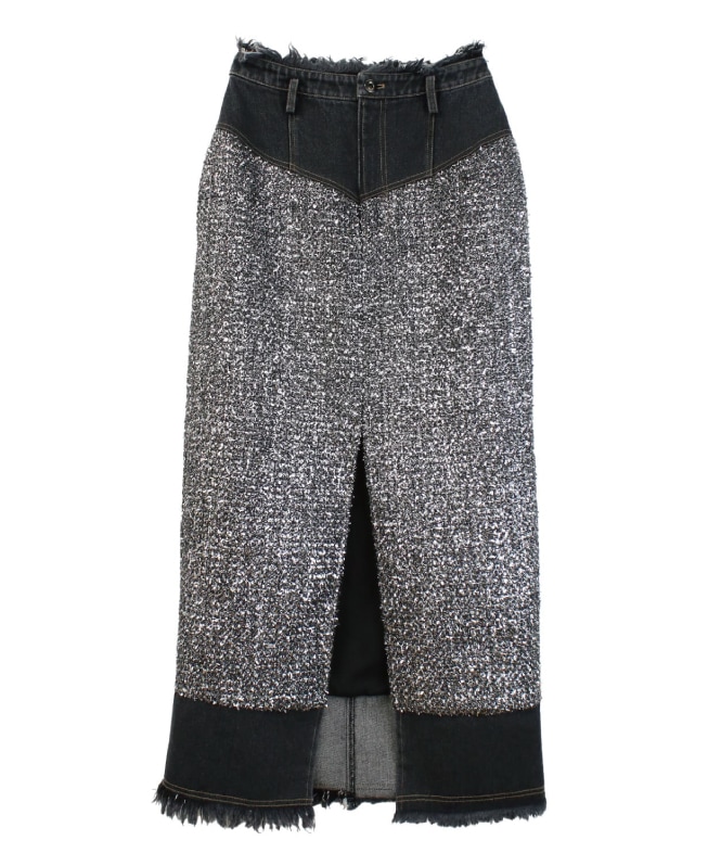 ラメツイードドッキングスカート
