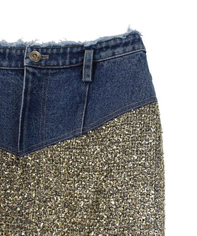 ラメツイードドッキングスカート