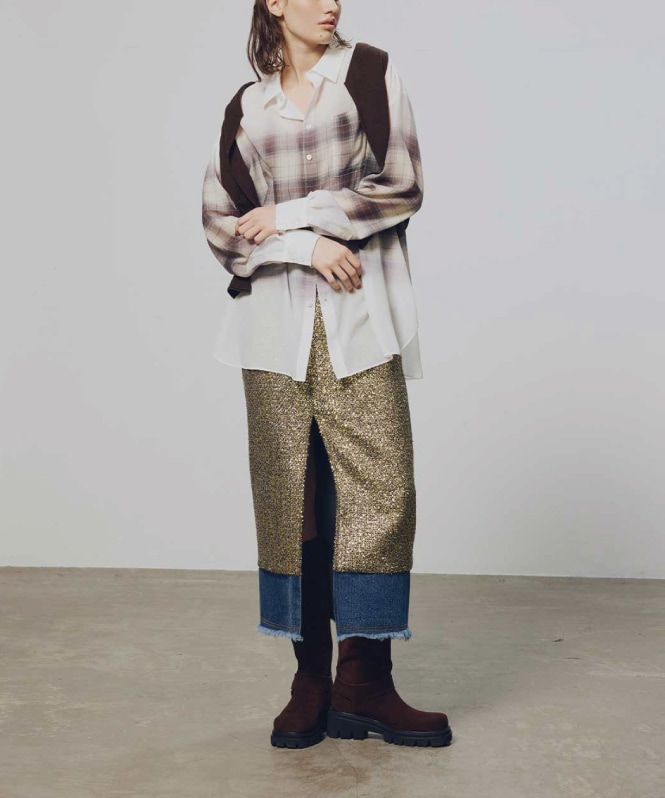 ラメツイードドッキングスカート