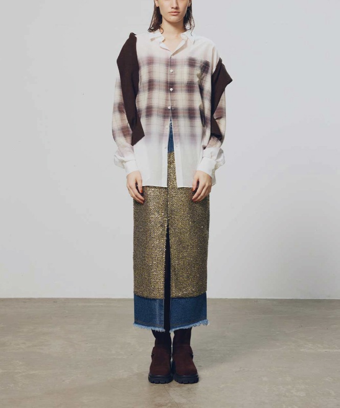 ラメツイードドッキングスカート