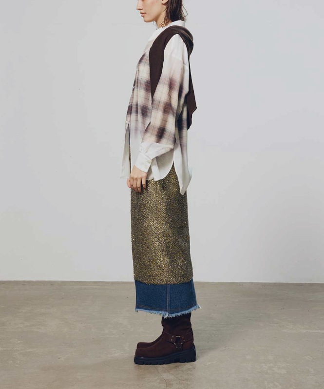 ラメツイードドッキングスカート