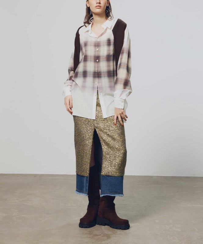 ラメツイードドッキングスカート