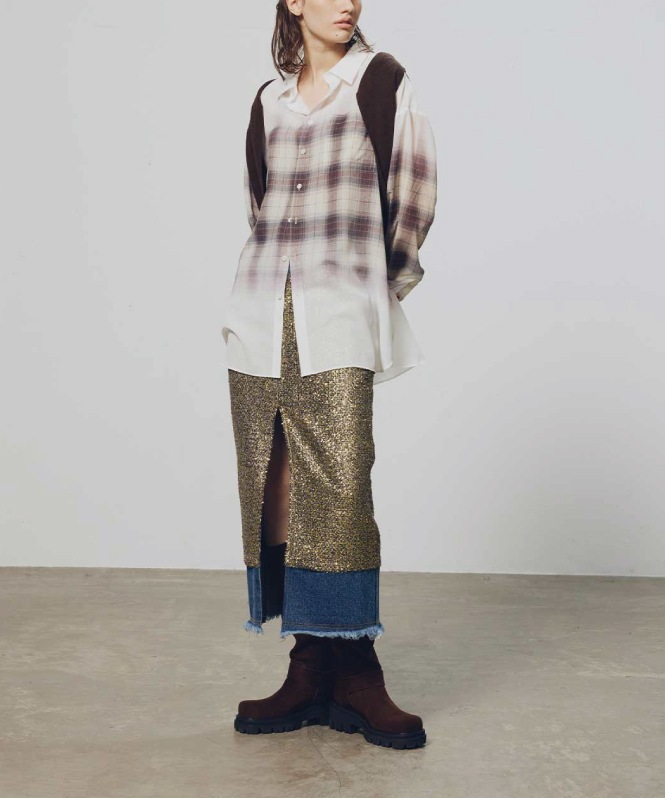 ラメツイードドッキングスカート