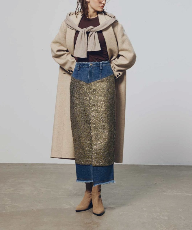 ラメツイードドッキングスカート
