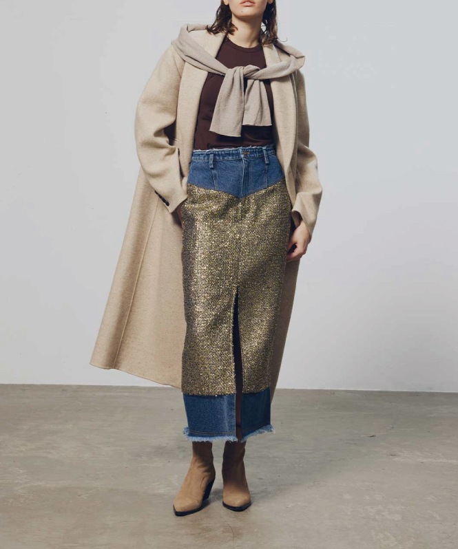 ラメツイードドッキングスカート