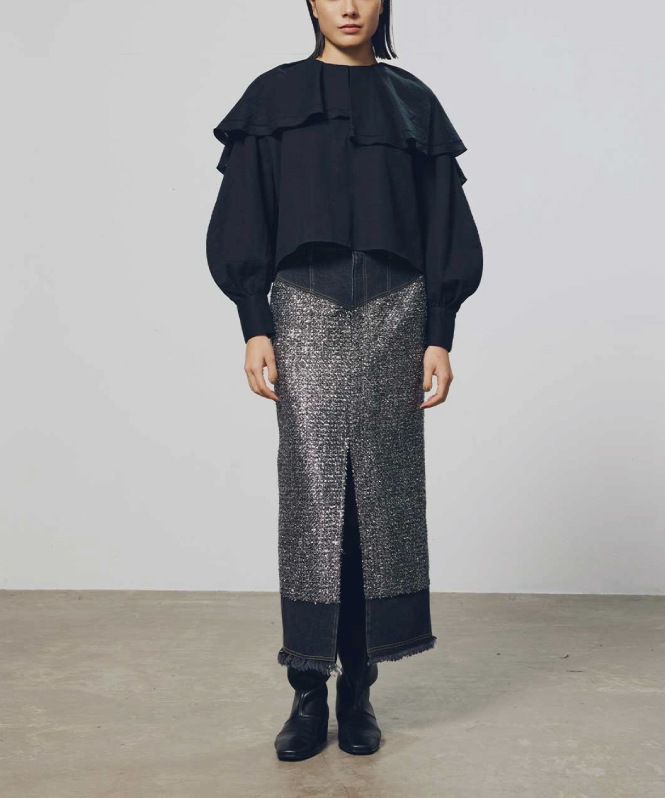 ラメツイードドッキングスカート