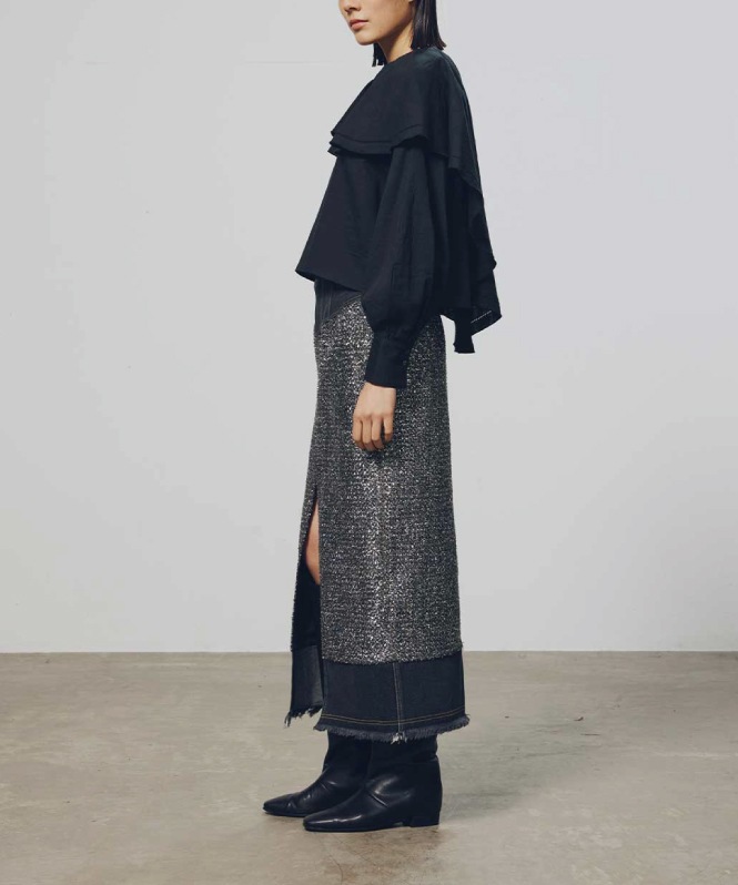 ラメツイードドッキングスカート