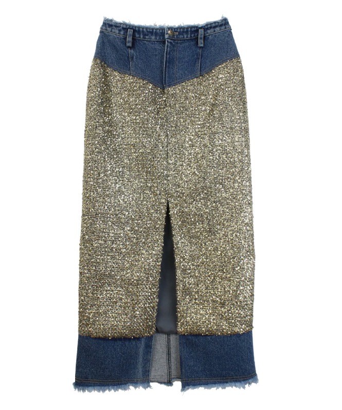 ラメツイードドッキングスカート