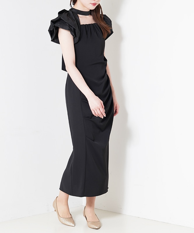 ANDRESD アンドレスド drape velour dress BLACK drape velour dress | ANDRESD