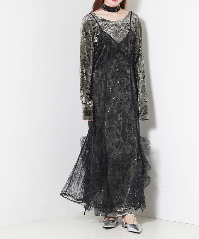 sparkle lace velour dress | ONEPIECE,ドレス | ROOM903 online
