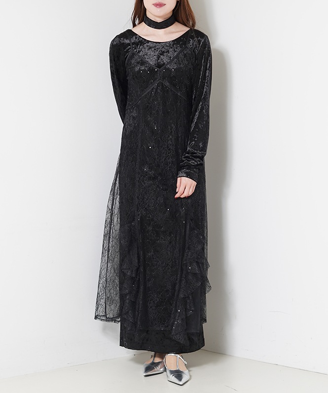 sparkle lace velour dress | ONEPIECE,ドレス | ROOM903 online