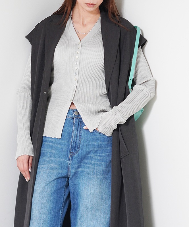 Sheer RIB V neck TOPS