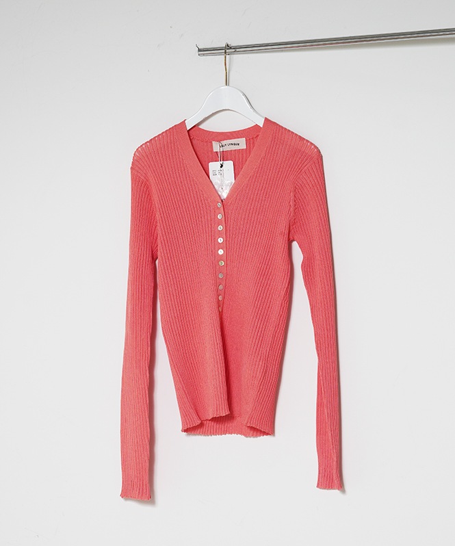 Sheer RIB V neck TOPS