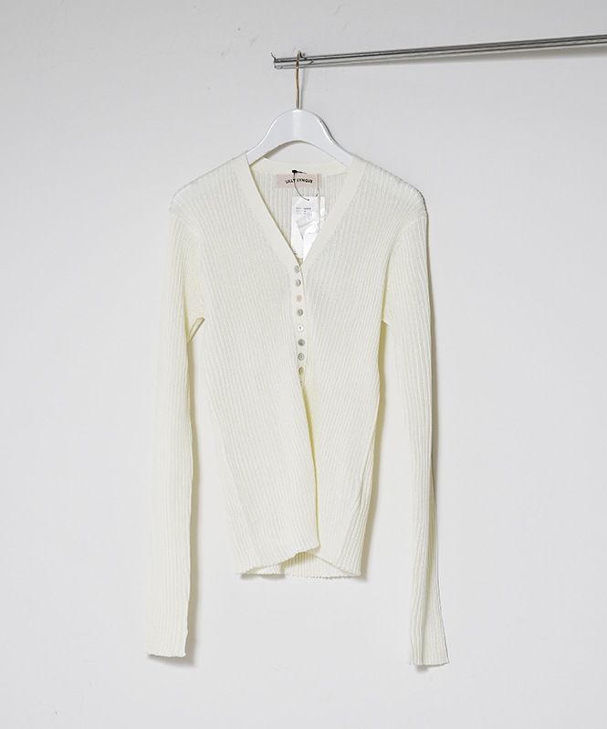 Sheer RIB V neck TOPS