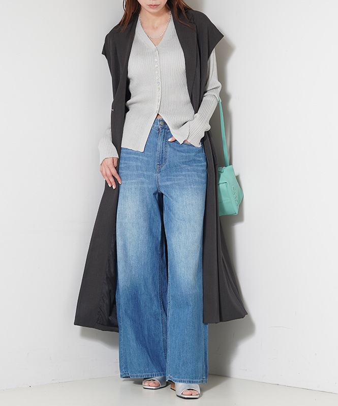 Sheer RIB V neck TOPS