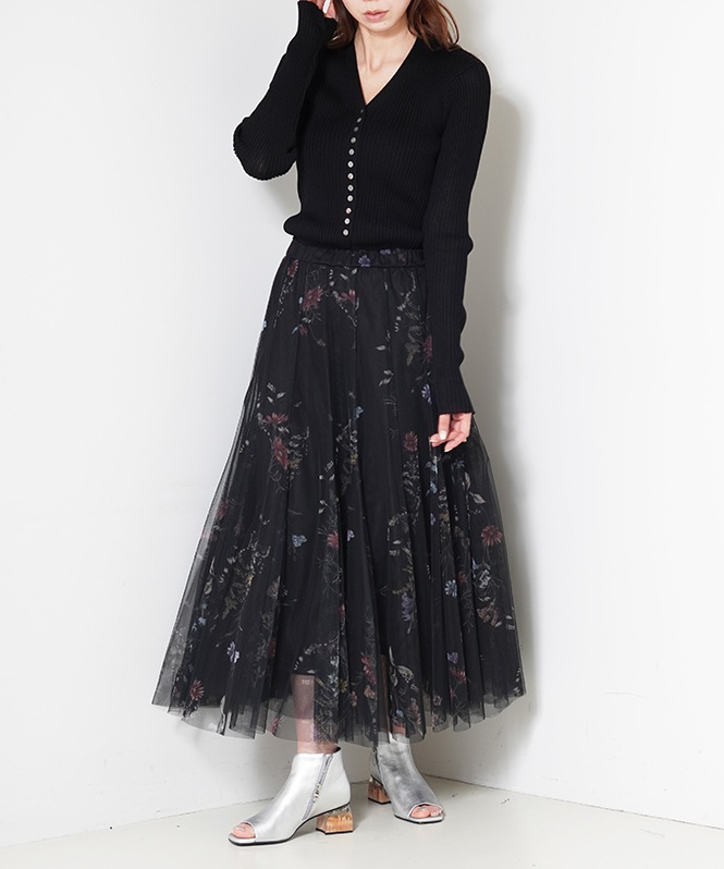 Sheer RIB V neck TOPS