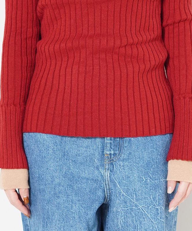 配色リブニット